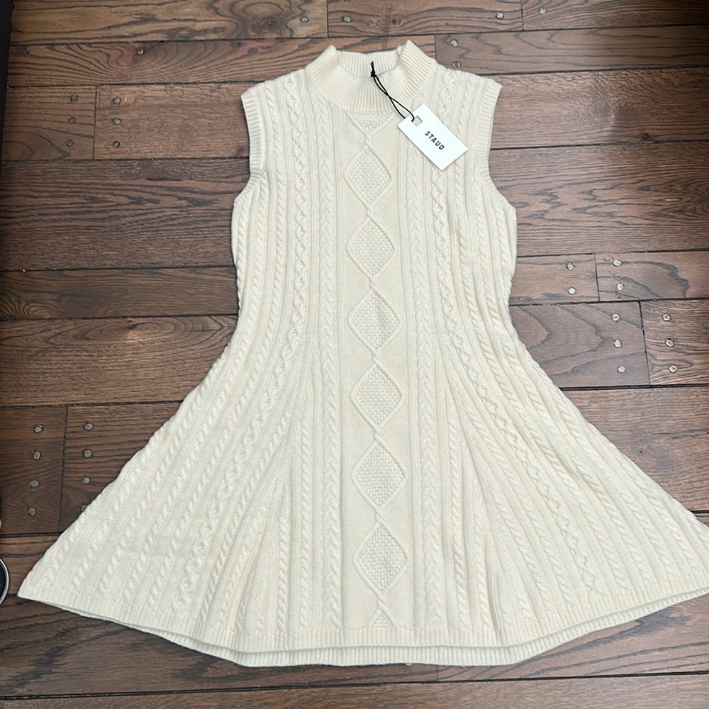 NWT Staud Charade Ivory Cable Knit Mini Dress
